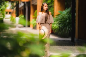 Portrait beautiful young asian woman smile happy and feel free w